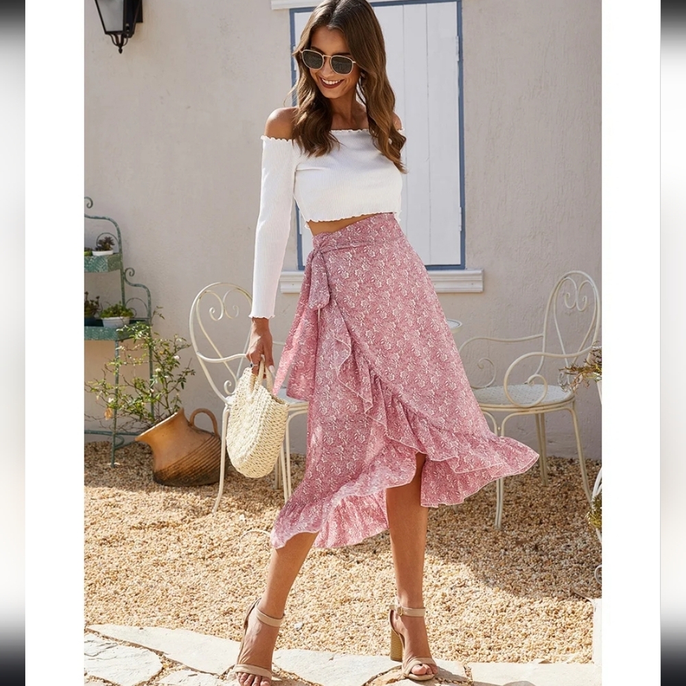 Floral Pink Ruffle Skirt